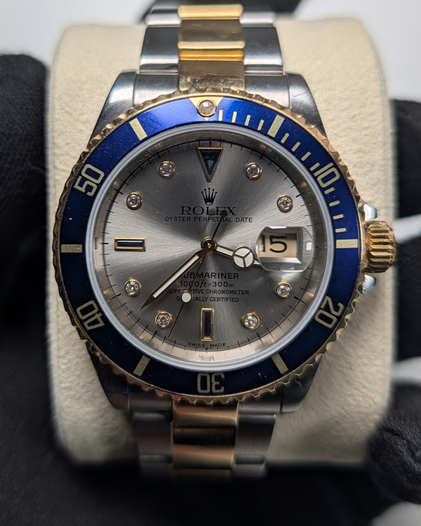 2002 Rolex Submariner Date 40MM Silver "Serti" Dial Two-Tone Oyster Bracelet (116613)