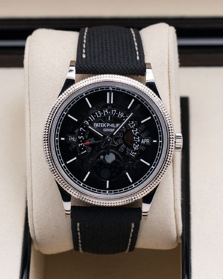 2025 Patek Philippe Grand Complications Retrograde Perpetual Calendar 39.5MM Black Dial Textile Strap (6159G-001)