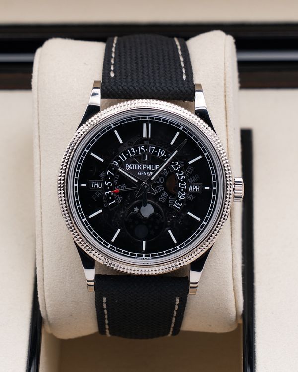 2025 Patek Philippe Grand Complications Retrograde Perpetual Calendar 39.5MM Black Dial Textile Strap (6159G-001)