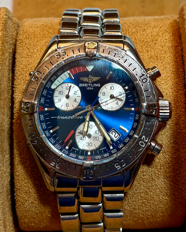 Breitling Transocean Chronograph 40MM Quartz Blue Dial Steel Bracelet (A53040)