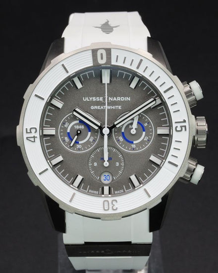 2025 Ulysse Nardin Diver Chronograph "Great White" L.E. 44MM Grey Dial Rubber Strap (1503-170LE-1A-GW/3A)