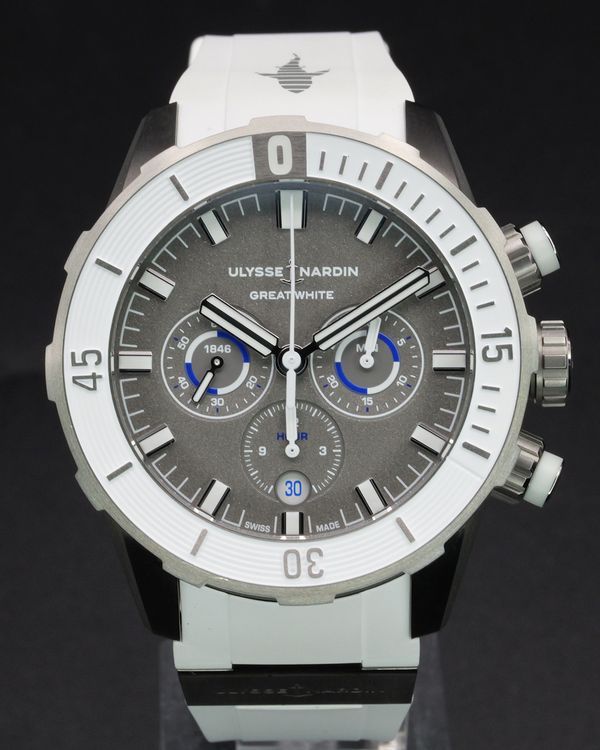 2025 Ulysse Nardin Diver Chronograph "Great White" L.E. 44MM Grey Dial Rubber Strap (1503-170LE-1A-GW/3A)
