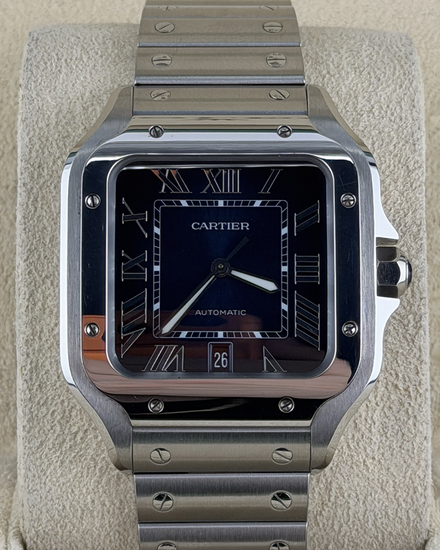 Cartier Santos De Cartier L 39.8MM Blue Dial Steel Bracelet (WSSA0030)