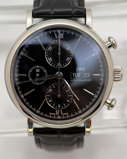 2016 IWC Schaffhausen Portofino Chronograph 42MM Black Dial Leather Strap (IW391008)