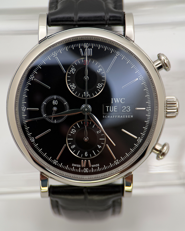 2016 IWC Schaffhausen Portofino Chronograph 42MM Black Dial Leather Strap (IW391008)