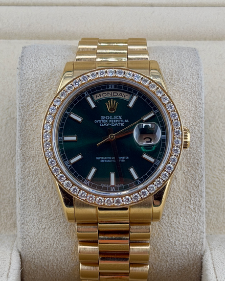 Rolex Day-Date 36MM  Aftermarket Green Dial Yellow Gold President Bracelet (118238)
