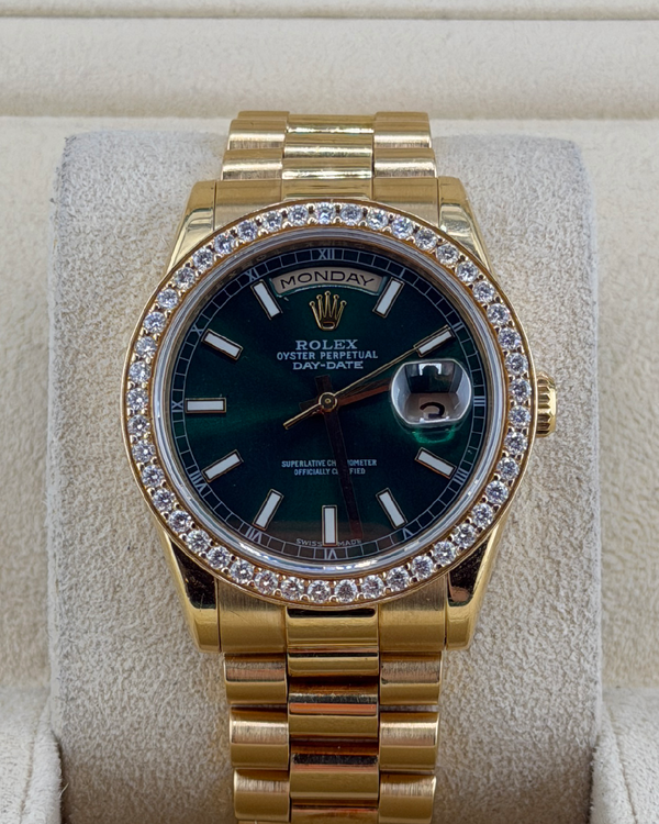 Rolex Day-Date 36MM  Aftermarket Black Dial Yellow Gold President Bracelet (118238)