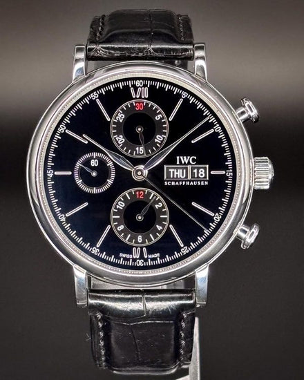 2017 IWC Schaffhausen Portofino Chronograph 42MM Black Dial Leather Strap (IW391008)
