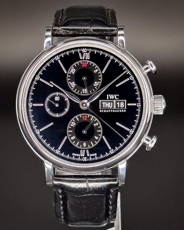2017 IWC Schaffhausen Portofino Chronograph 42MM Black Dial Leather Strap (IW391008)