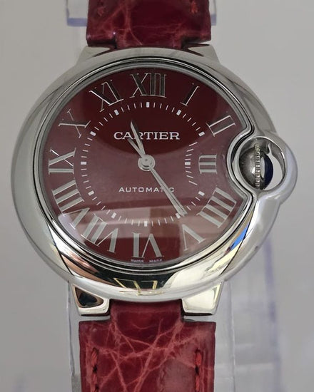 2018 Cartier Ballon Bleu 33MM Red Dial Leather Strap (WSBB0022)