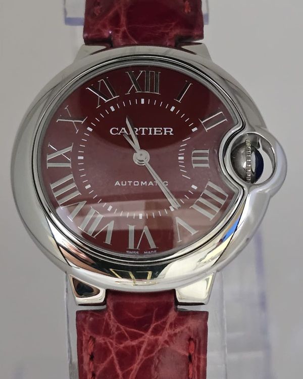 2018 Cartier Ballon Bleu 33MM Red Dial Leather Strap (WSBB0022)