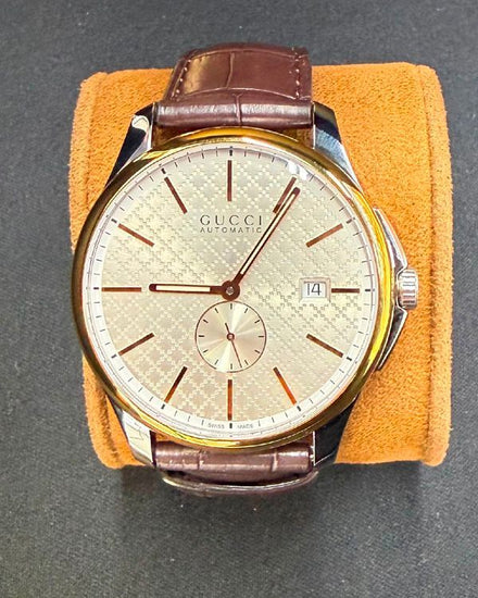 Gucci G-Timeless 40MM Silver "Gucci" Motif Dial Leather Strap (YA13300)