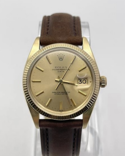 1979 Rolex Oyster Perpetual Date 34MM Champagne Dial Aftermarket Leather Strap (1503)
