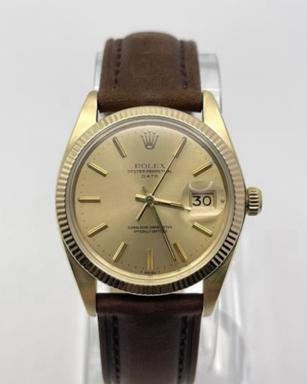 1979 Rolex Oyster Perpetual Date 34MM Champagne Dial Aftermarket Leather Strap (1503)