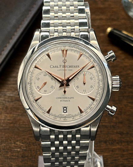 No Reserve -  Carl F. Bucherer Manero Flyback 40MM White Dial Steel Bracelet (00.10927.08.13.21)