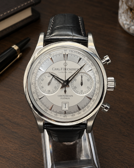 No Reserve - Carl F. Bucherer Manero Flyback Chronograph 43MM Silver Dial Leather Strap (00.10919.08.13.01)
