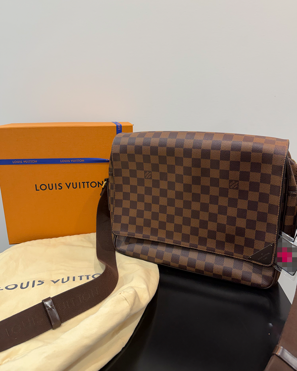 Louis Vuitton Bag Shelton MM Medium Brown Canvas Gold-Tone Hardware Textile Strap (Shelton)