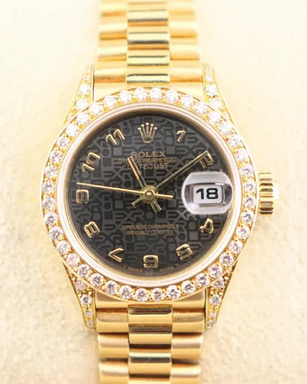 1988 Rolex Lady-Datejust 26MM Black "Jubilee" Dial Yellow Gold President Bracelet (69038)