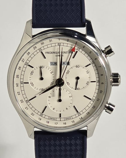 No Reserve - 2025 Frederique Constant Classics Triple Calendar 40MM Quartz Silver Dial Aftermarket Rubber Strap (FC-296SW5)