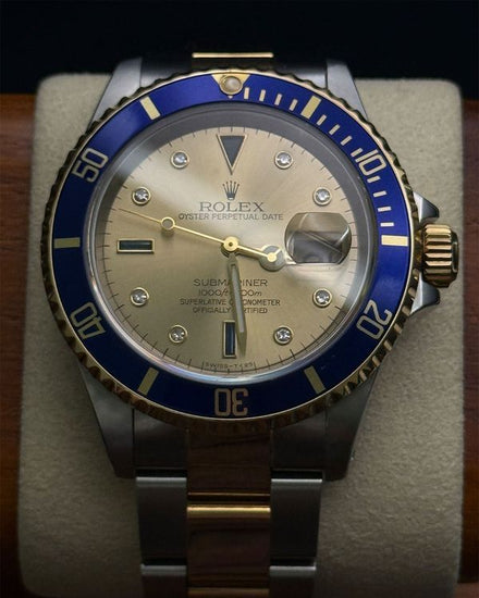 1991 Rolex Submariner Date 40MM Champagne "Serti" Dial Two-Tone Oyster Bracelet (16613)