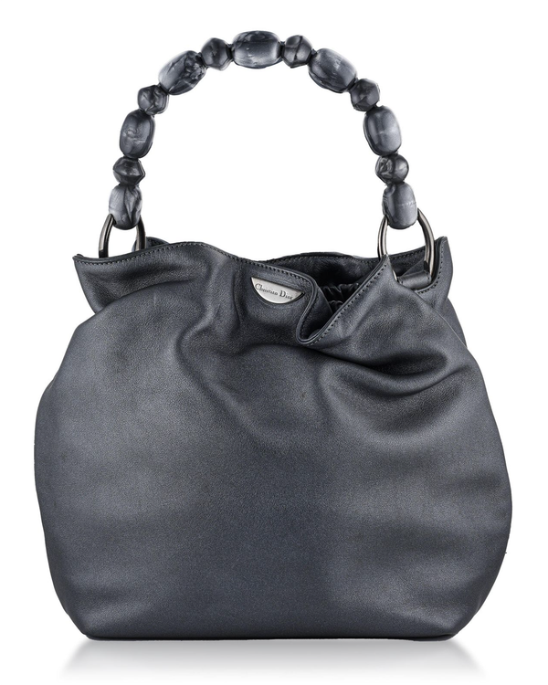 Dior Mini Tote Bag  8" L x 8" W x 3.5"' D, 4.25" Black Leather Pearl Strap (Maris Pearl Beaded Mini Tote)