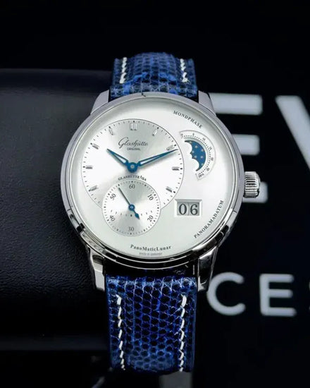 (SR) 2023 Glashütte Original PanoMaticLunar 40MM Silver Dial Aftermarket Leather Strap (1-90-02-42-32-05)