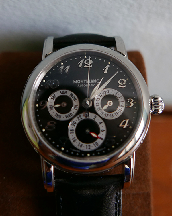 No Reserve - Montblanc Meisterstück Dual Time 38MM Black Dial Leather Strap (7018)