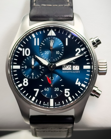 2022 IWC Schaffhausen Pilot Chronograph 41MM Blue Dial Leather Strap (IW388101)