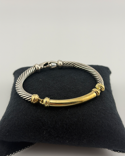 No Reserve - David Yurman Bracelet Cable 925 Silver & 14K Yellow Gold (Bracelet)