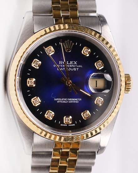No Reserve - Rolex Datejust 36MM Aftermarket "Ocean" Blue Dial Aftermarket Two-Tone Gold-Plated Jubilee Bracelet (16233)