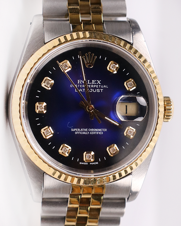 No Reserve - Rolex Datejust 36MM Aftermarket "Ocean" Blue Dial Aftermarket Two-Tone Gold-Plated Jubilee Bracelet (16233)