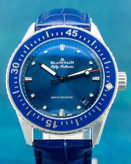 2021 Blancpain Fifty Fathoms Bathyscape 38MM Blue Dial Leather Strap (5100-1140-O52A)