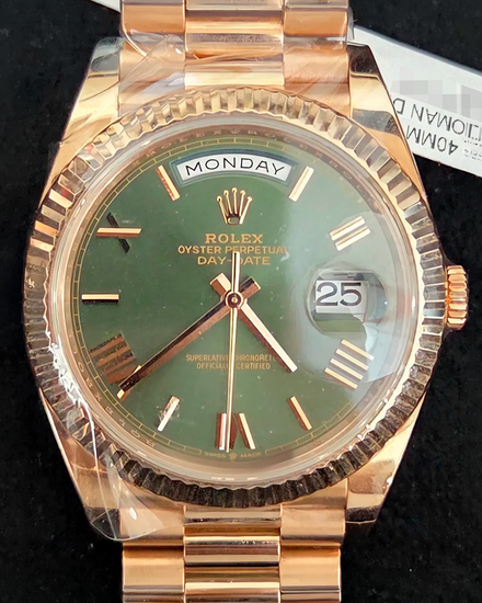 2024 Rolex Day-Date 40MM "Olive" Green Dial Rose Gold President Bracelet (228235)