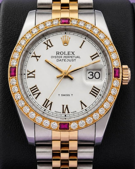 No Reserve - Vintage Rolex Oyster Perpetual Lady Date 26MM Aftermarket White Dial Aftermarket Two-Tone Bracelet (6517)