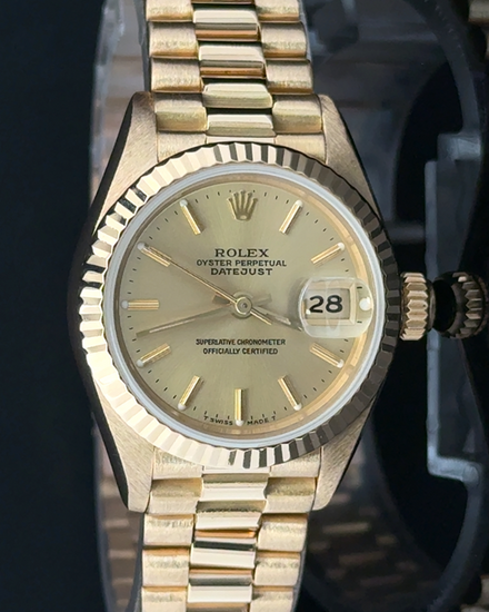1985 Rolex Lady-Datejust 26MM Champagne Dial Yellow Gold President Bracelet (69178)