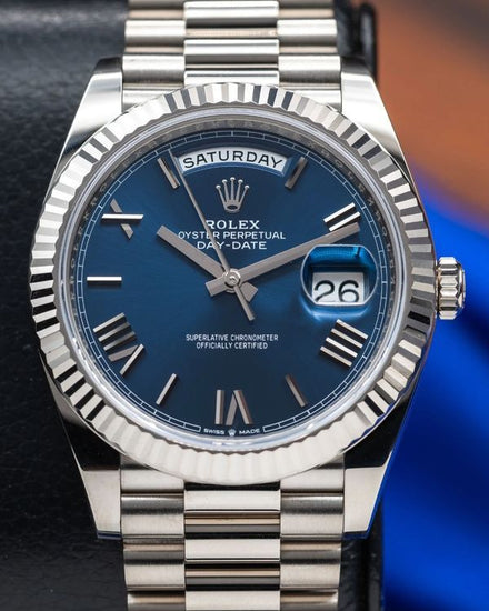 2023 Rolex Day-Date 40MM Blue Dial White Gold President Bracelet (228239)