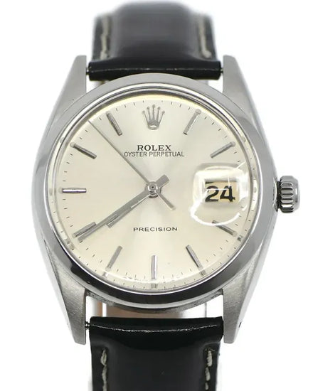 Rolex Oyster Precision Date 34MM Silver Dial Aftermarket Leather Strap (6694)