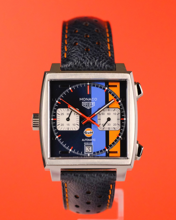 No Reserve - Tag Heuer Monaco Gulf S.E. 39MM Blue Dial Leather Strap (CAW211R.FC6401)