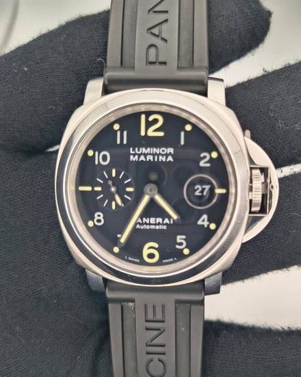 Panerai Luminor Marina Acciaio 44MM Black Dial Rubber Strap (PAM00164)