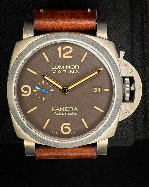 2019 Panerai Luminor Marina 1950 3 Days 44MM Brown Dial Aftermarket Leather Strap (PAM01351)