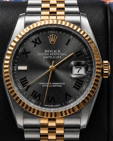 No Reserve - Rolex Datejust 36MM Aftermarket Slate Dial Aftermarket Two-Tone Gold-Plated Jubilee Bracelet (16013)