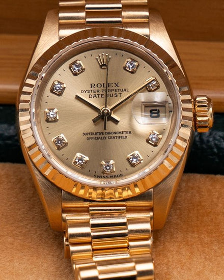 Rolex Lady-Datejust 26MM Champagne Dial Yellow Gold President Bracelet (69178)
