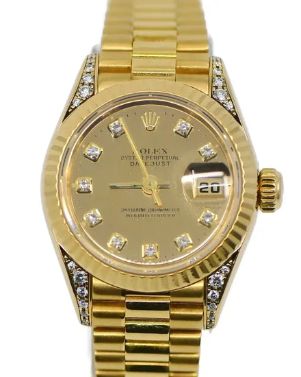 1995 Rolex Lady-Datejust 26MM Champagne Dial Yellow Gold President Bracelet (69238)