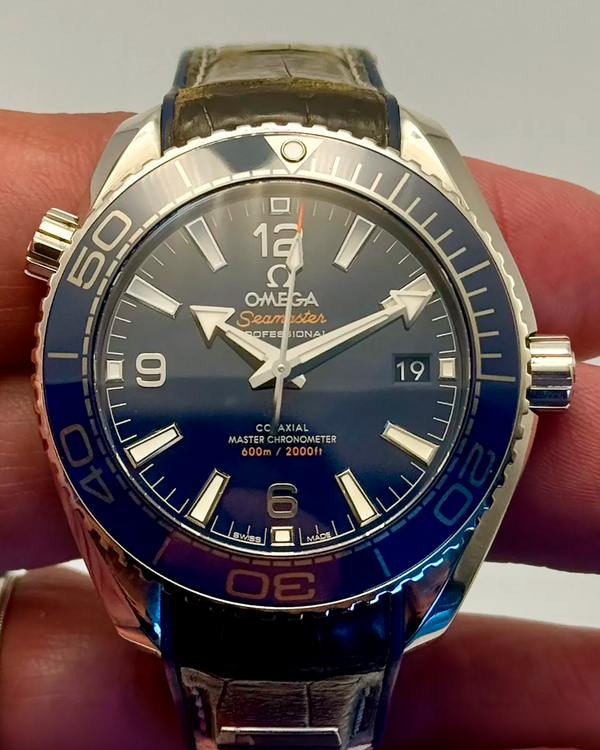 No Reserve - 2018 Omega Seamaster Planet Ocean 600M 39.5MM Blue Dial Leather Strap (215.33.40.20.03.001)