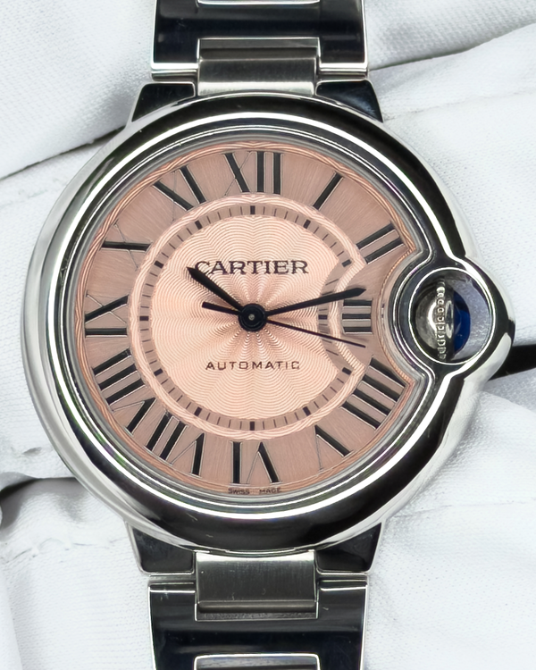 2021 Cartier Ballon Bleu 33MM Pink Dial Steel Bracelet (WSBB0046)