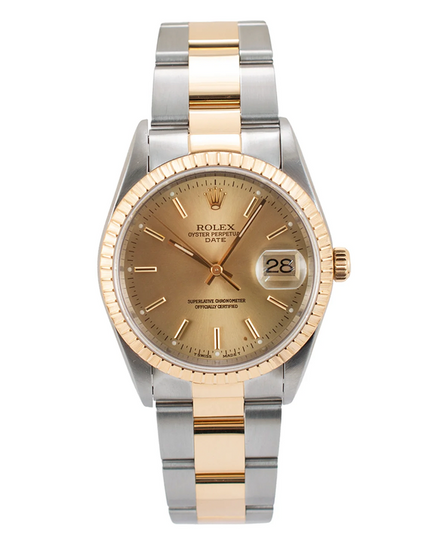 Rolex Oyster Perpetual Date 34MM Champagne Dial Two-Tone Oyster Bracelet (15233)