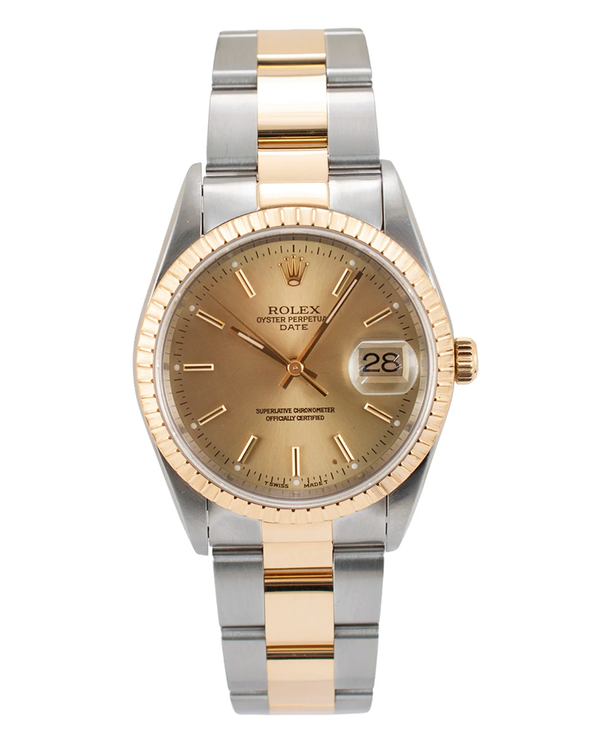 Rolex Oyster Perpetual Date 34MM Champagne Dial Two-Tone Oyster Bracelet (15233)