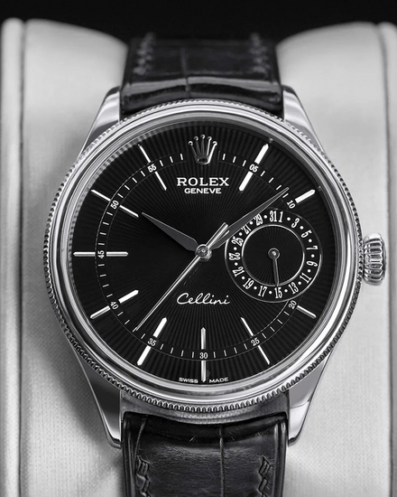 Rolex Cellini Date 39MM Black Dial Leather Strap (50519)