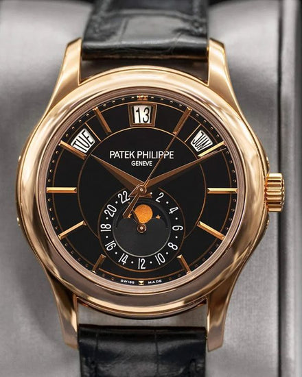 Patek Philippe Annual Calendar Rose Gold 40MM Black Dial Leather Strap (5205R-010)