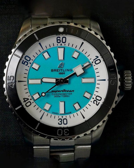 No Reserve - 2023 Breitling Superocean 44MM Turquoise Dial Steel Bracelet (A17376211L2A1)